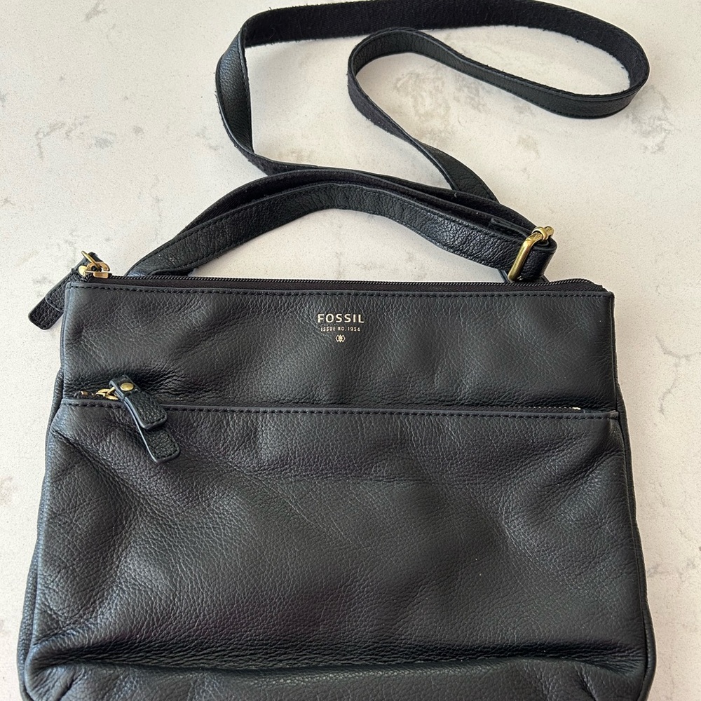 Fossil Black Crossbody Bag with Gold Accents